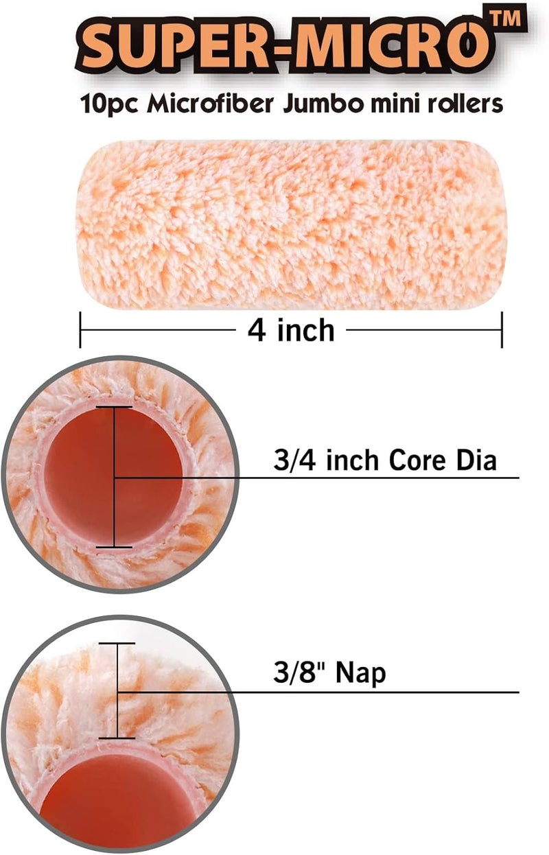 Rolling Dog 4Inch Jumbo Mini Paint Roller Covers - Microfiber Jumbo Roller Sleeves with 3/8” Nap for Walls,Cabinets,Furniture Painting(Pack of 10) - Image 2